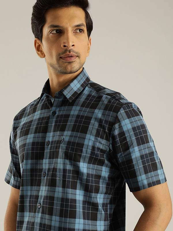 Constructed Checked Half Sleeve Cotton Shirt
